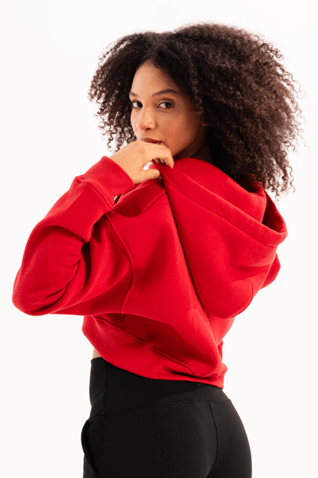 JUSTEVER Crop-Hoodie mit Reißverschluss, Kängurutasche und erhöhtem Bund, rot, Damen-Sweatshirt - Lumen - Image 5