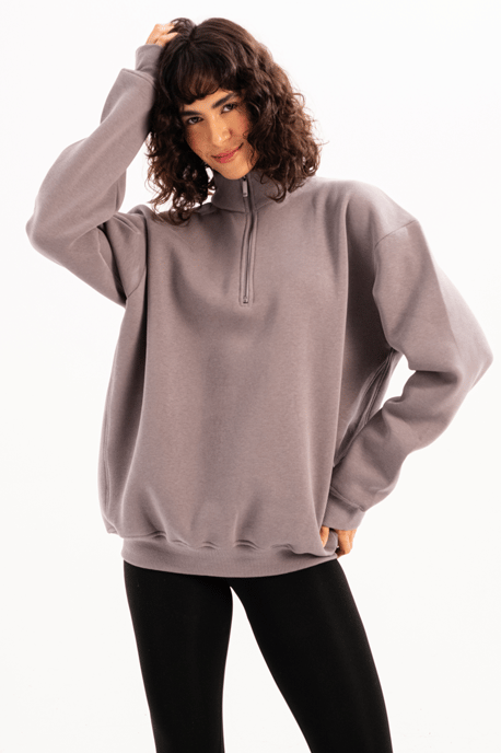 JUSTEVER Oversize Fit Stehkragen Halbreißverschluss Graues Damen-Sweatshirt - Cass - Image 3