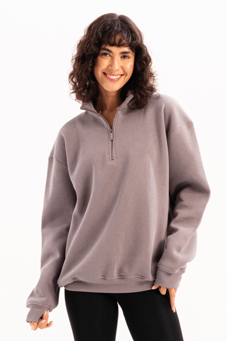 JUSTEVER Oversize Fit Stehkragen Halbreißverschluss Graues Damen-Sweatshirt - Cass - Image 4