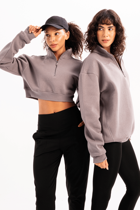 JUSTEVER Oversize Fit Stehkragen Halbreißverschluss Graues Damen-Sweatshirt - Cass - Image 6
