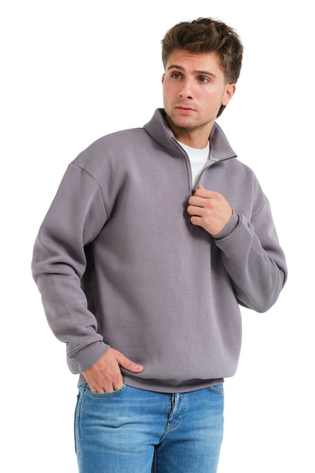 JUSTEVER Herren-Sweatshirt mit Stehkragen, halbem Reißverschluss und normaler Passform, grau - Prime - Image 3