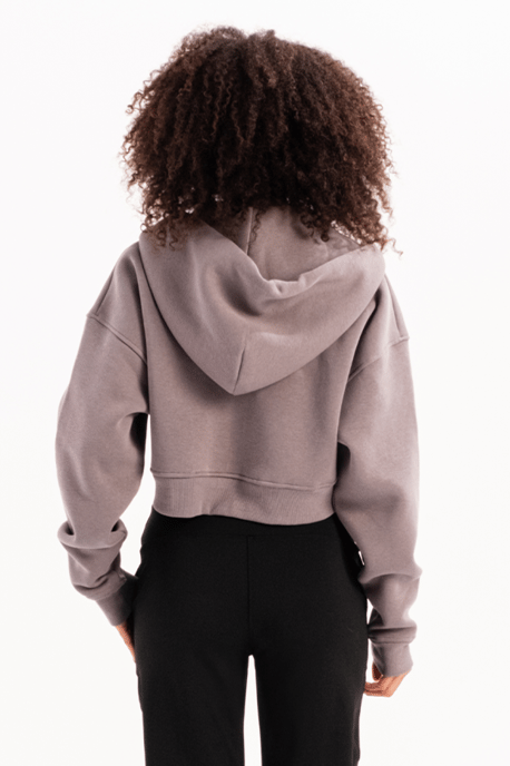 JUSTEVER Crop-Hoodie mit Reißverschluss, Kängurutasche und erhöhtem Bund, graues Damen-Sweatshirt - Lumen - Image 4