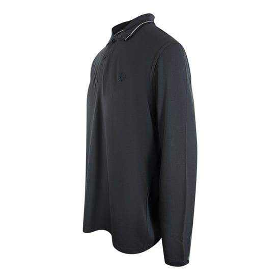 Fred Perry Weißes Poloshirt Mit Zweifarbigem Kragen In Gunmetal-grau Mit Langen Ärmeln - Image 3