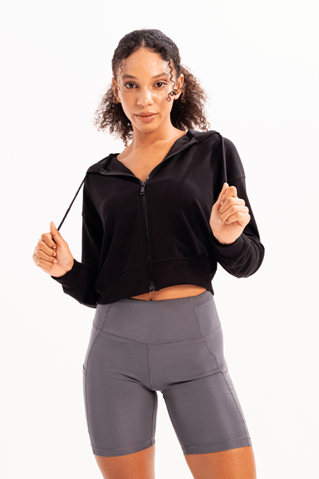 Crop Damen-Sweatshirt mit Kapuze und Reißverschluss - Image 6