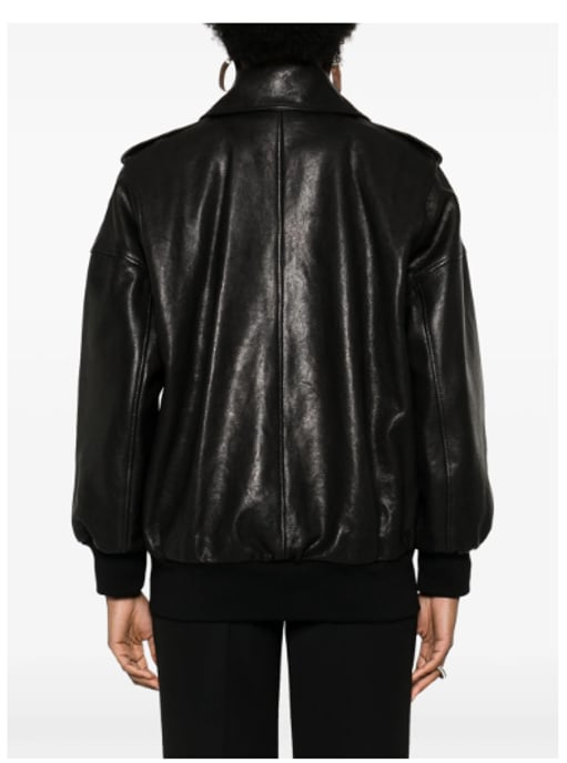 Schwarze Lederjacke mit Schulterklappen - Image 4