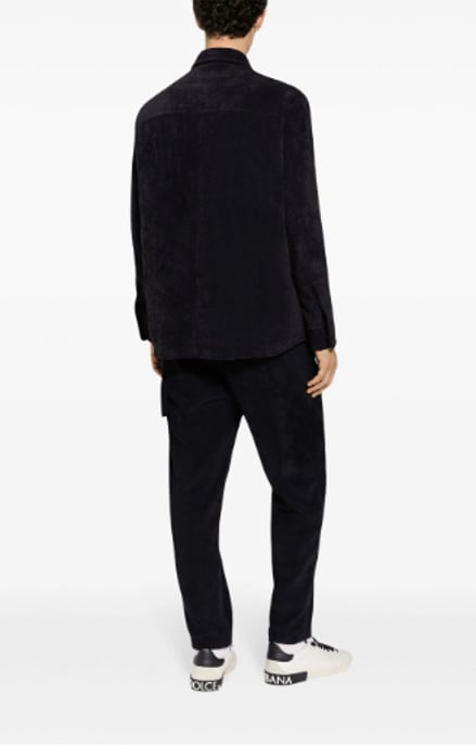 Schwarze Stretch-Corduroy-Button-Up-Bluse - Image 4