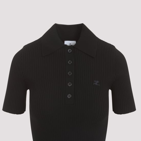 Schwarzes Viskose-Blenden-Polohemd - Image 3