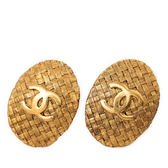 Gebrauchte Cc goldfarbene, gewobene ovale Clip-On-Ohrringe - Image 1