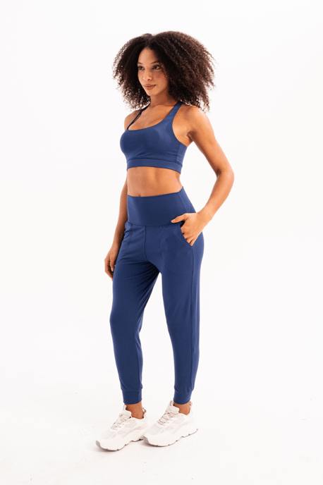 JUSTEVER Jogginghose mit hohem Bund, elastischen Taschen, lockerem Schnitt und schlankmachender Passform, marineblau, Damen - Beat - Image 4