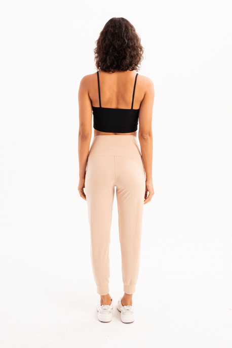JUSTEVER High Waist Elastic Pocket Relaxed Cut Jogger Beige Women's Tracksuit Bottoms - Beat - Image 4