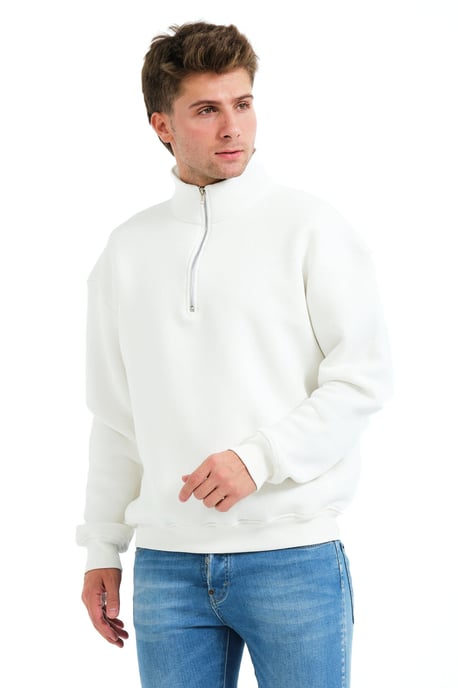 JUSTEVER Herren-Sweatshirt mit Stehkragen, halbgeschlossenem Reißverschluss und erhöhter Passform in Ecru - Prime - Image 3
