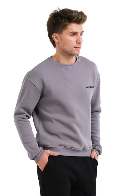 JUSTEVER Herren-Sweatshirt mit Rundhalsausschnitt, Stickerei, gefüttert mit Polarfleece, grau - Volar - Image 1