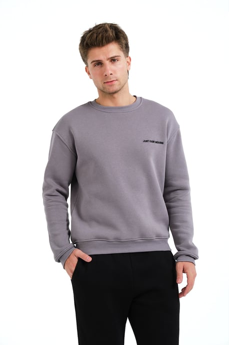 JUSTEVER Herren-Sweatshirt mit Rundhalsausschnitt, Stickerei, gefüttert mit Polarfleece, grau - Volar - Image 2