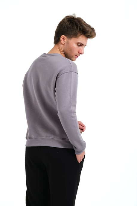 JUSTEVER Herren-Sweatshirt mit Rundhalsausschnitt, Stickerei, gefüttert mit Polarfleece, grau - Volar - Image 3