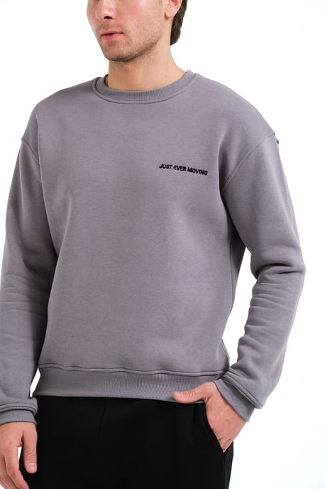 JUSTEVER Herren-Sweatshirt mit Rundhalsausschnitt, Stickerei, gefüttert mit Polarfleece, grau - Volar - Image 4
