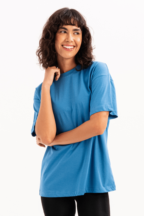 JUSTEVER Damen-T-Shirt aus 100 % Baumwolle, Oversize-Passform, Rundhalsausschnitt, Blau - Halo - Image 2
