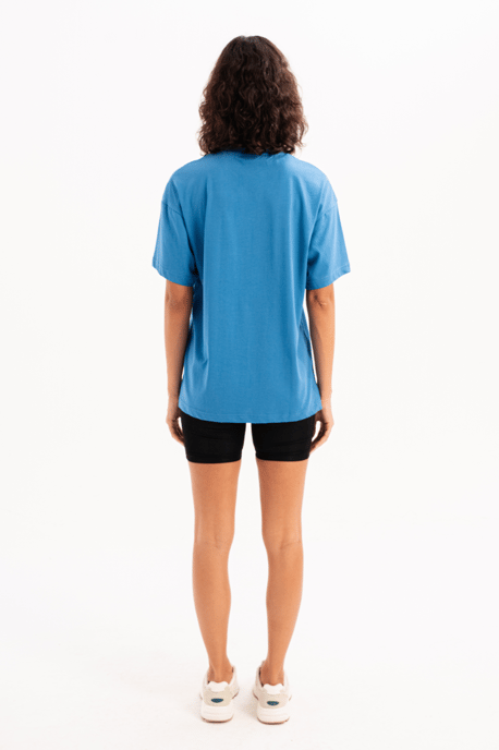 JUSTEVER Damen-T-Shirt aus 100 % Baumwolle, Oversize-Passform, Rundhalsausschnitt, Blau - Halo - Image 3
