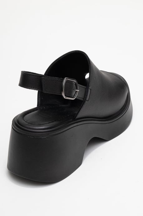 Power Leder Plateau Keilabsatz Sandalen (Women) - Image 5