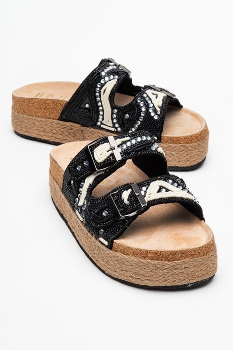 Bobby Beaded Straw Plateau Slide Sandale - Image 1