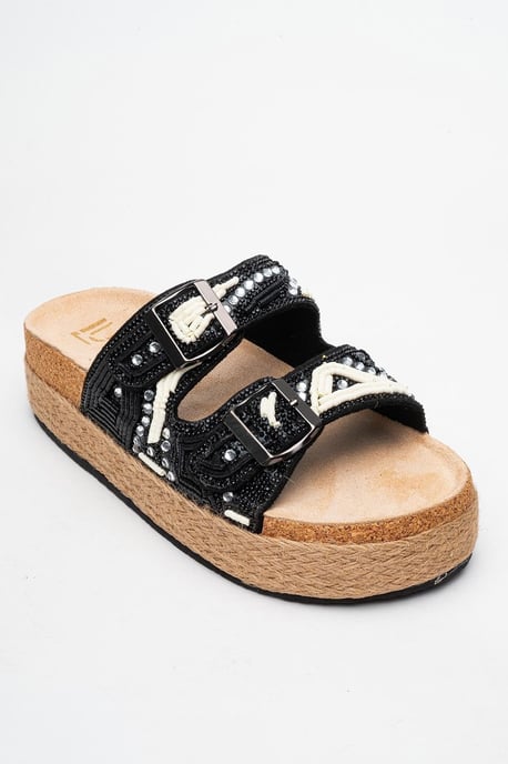 Bobby Beaded Straw Plateau Slide Sandale - Image 3