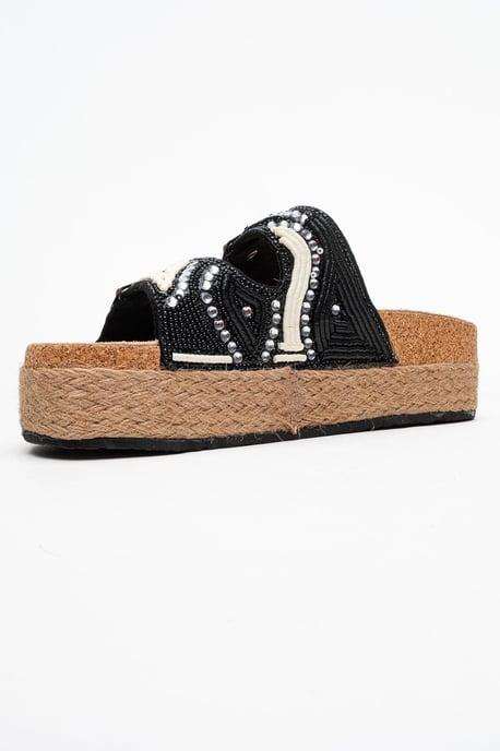 Bobby Beaded Straw Plateau Slide Sandale - Image 4