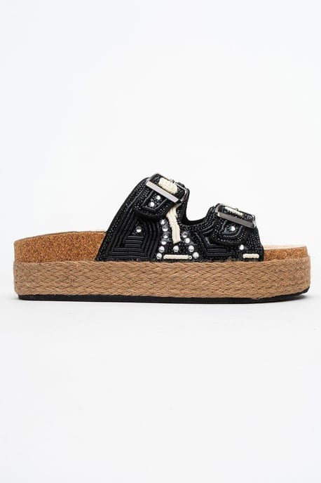 Bobby Beaded Straw Plateau Slide Sandale - Image 6
