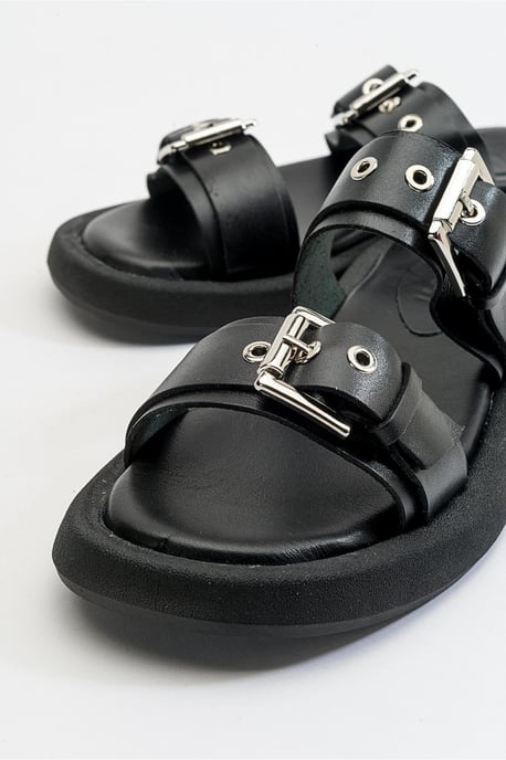 Forever & Always Two-Strap Ledersandale für Damen - Schwarz - Image 2