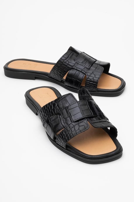 Forever & Always Lederflache Sandalen, Damen - Schwarz - Image 2