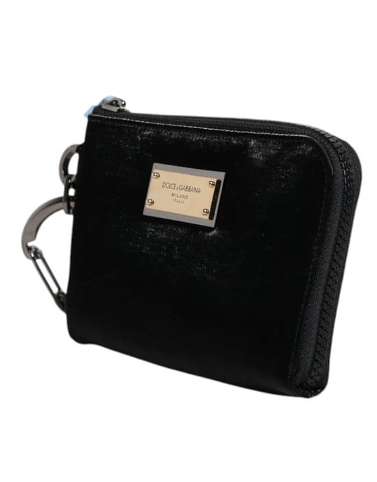 Dolce & Gabbana Schwarze Nylon Logo-Plakette Schlüsselanhänger Pouch Clutch Bag - Image 3