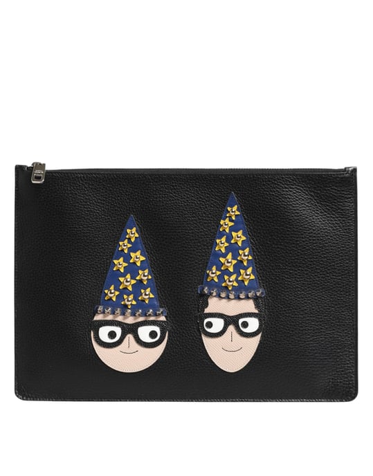 Dolce & Gabbana Schwarze Leder #DGFAMILY Verziertes Herren Clutch Pouch Bag - Image 2