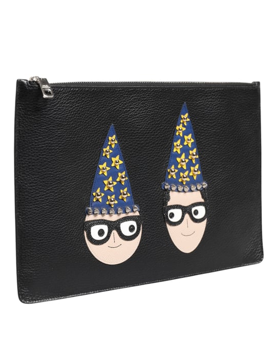 Dolce & Gabbana Schwarze Leder #DGFAMILY Verziertes Herren Clutch Pouch Bag - Image 3