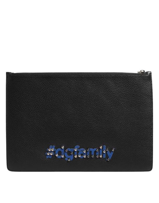Dolce & Gabbana Schwarze Leder #DGFAMILY Verziertes Herren Clutch Pouch Bag - Image 4
