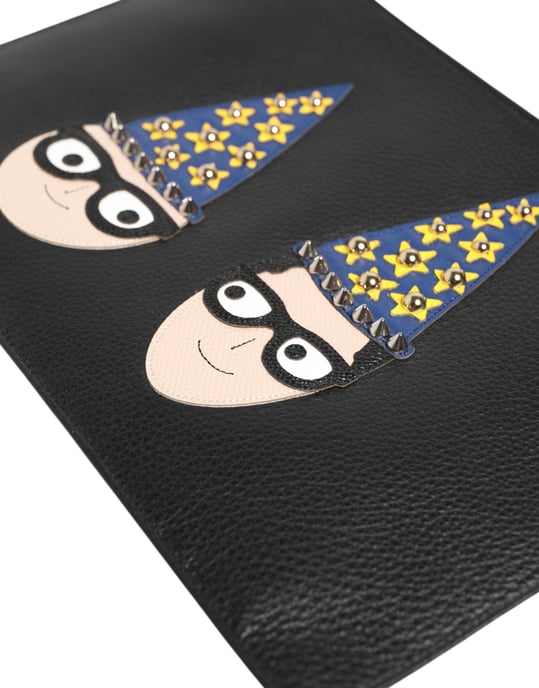 Dolce & Gabbana Schwarze Leder #DGFAMILY Verziertes Herren Clutch Pouch Bag - Image 5