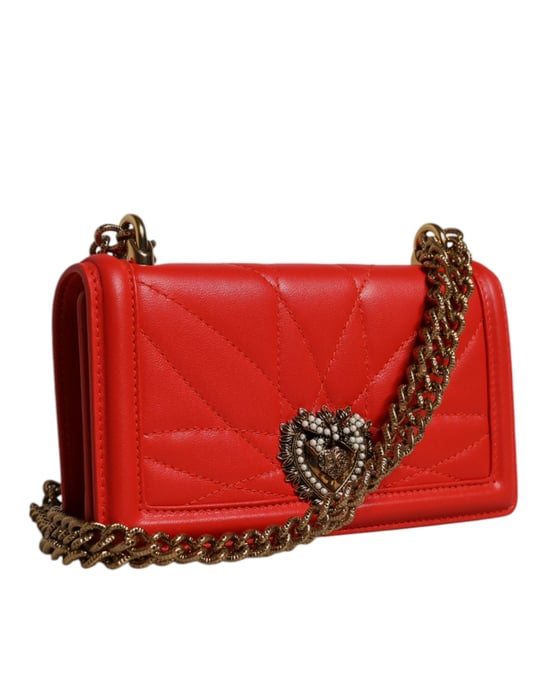 Dolce & Gabbana Rote Gequiltete Devotion Umhängetasche mit Kette für Handy - Image 4