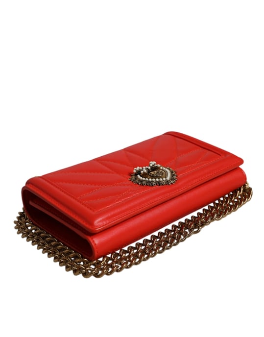 Dolce & Gabbana Rote Gequiltete Devotion Umhängetasche mit Kette für Handy - Image 6