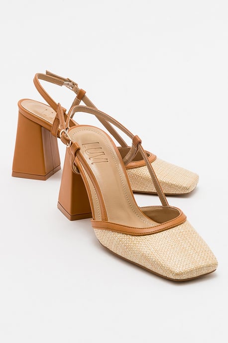 Rivie Raffia Blockabsatz-Pumps mit eckiger Zehenpartie (Damen) - Image 1