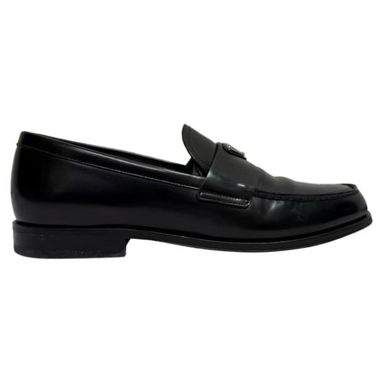 Prada Logo-Plakette Gebürstete Slipper aus schwarzem Kalbsleder - Image 1