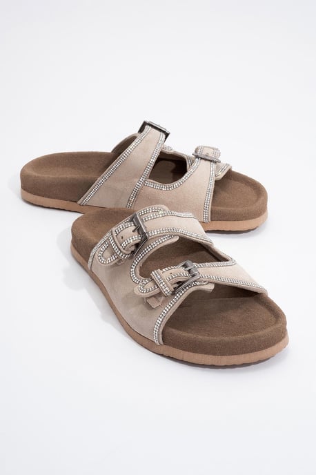 Allen Rhinestone Leder Slide Sandale (Women) - Image 1
