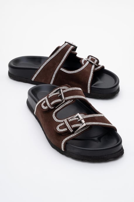 Allen Rhinestone Leder Slide Sandale (Women) - Image 1