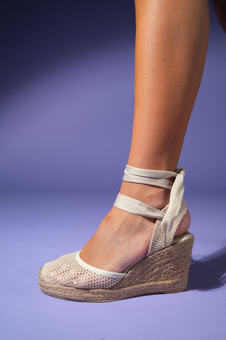 Lions Mesh Leder Keilabsatz Espadrilles Sandale (Damen) - Image 3