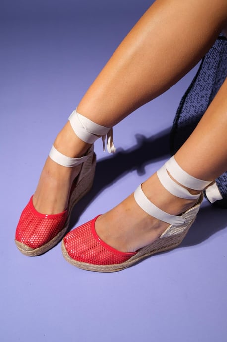 Lions Mesh Leder Keilabsatz Espadrilles Sandale (Damen) - Image 1