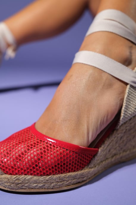 Lions Mesh Leder Keilabsatz Espadrilles Sandale (Damen) - Image 2
