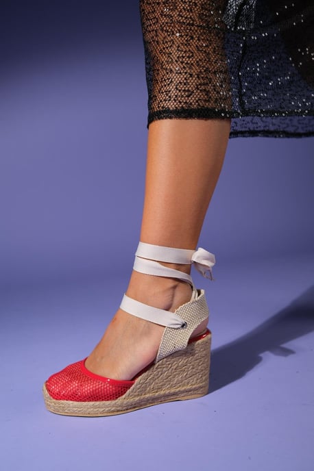 Lions Mesh Leder Keilabsatz Espadrilles Sandale (Damen) - Image 3