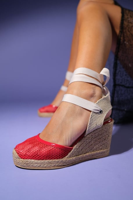 Lions Mesh Leder Keilabsatz Espadrilles Sandale (Damen) - Image 4