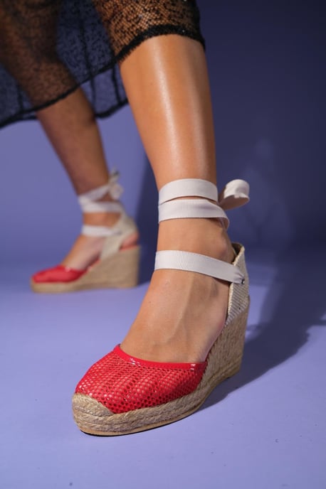 Lions Mesh Leder Keilabsatz Espadrilles Sandale (Damen) - Image 5