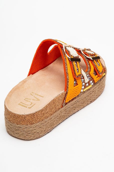 Bobby Beaded Straw Plateau Slide Sandale - Image 6