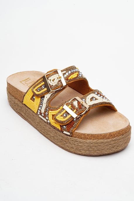 Bobby Beaded Straw Plateau Slide Sandale - Image 3
