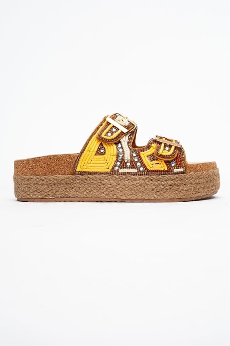 Bobby Beaded Straw Plateau Slide Sandale - Image 6