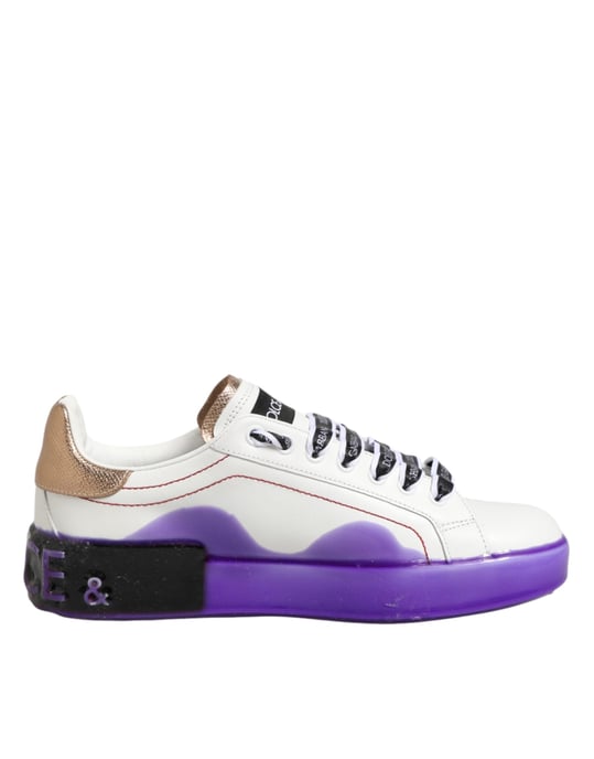 Dolce & Gabbana Weiße Lila Leder Sneaker Schuhe - Image 2