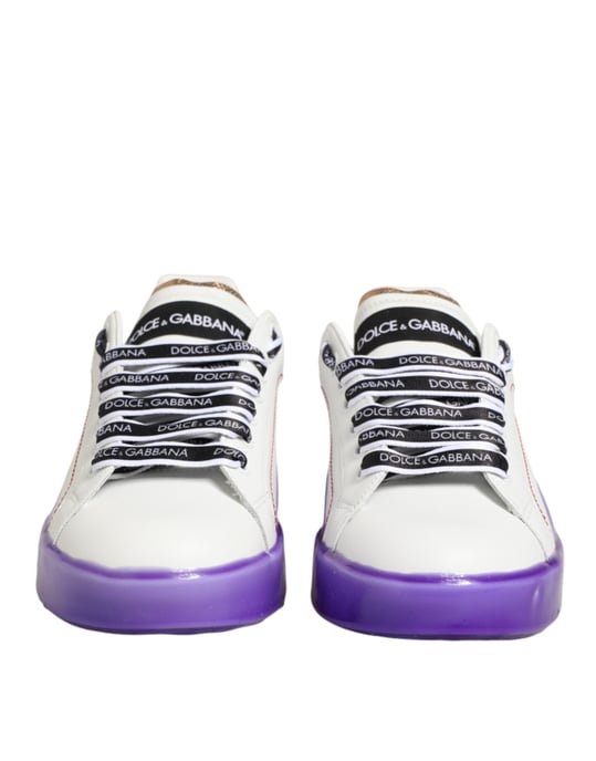 Dolce & Gabbana Weiße Lila Leder Sneaker Schuhe - Image 3